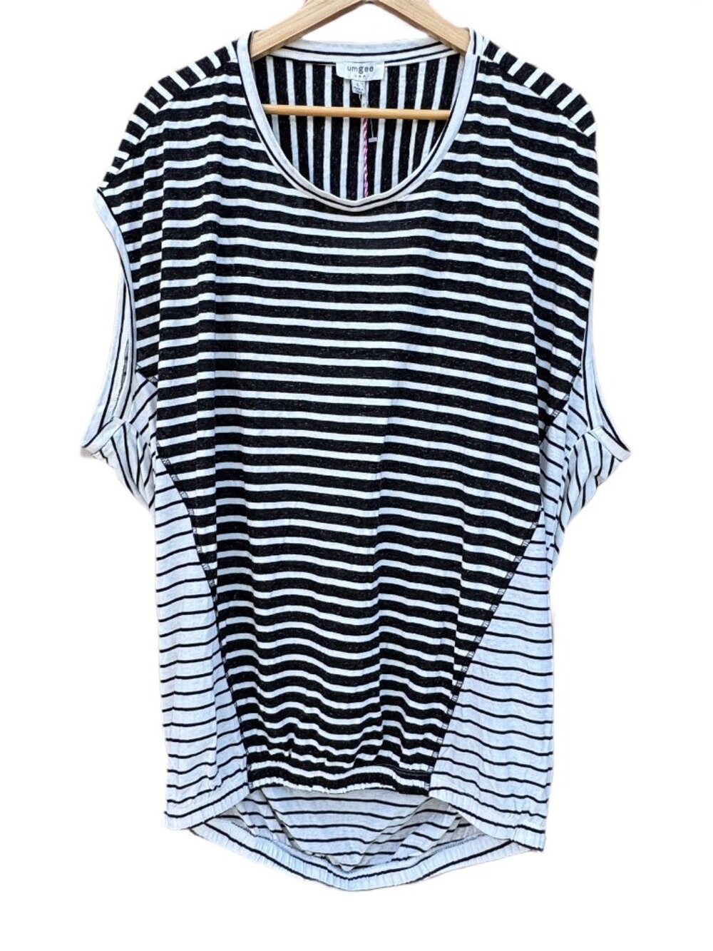 Umgee Tunic Top Large White Black Striped Linen Blend Oversized Loose Draped Fit